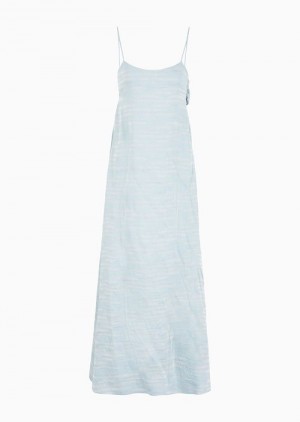 Azure Emporio Armani Icon Linen-blend Dress With Wavy Jacquard Motif | EA-SN56558