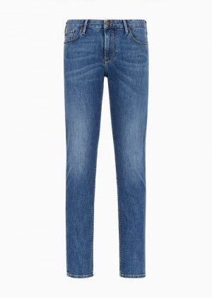 Azure Emporio Armani J06 Slim-fit, Washed, 11.5 Oz Comfort-denim Jeans | EA-SN58012