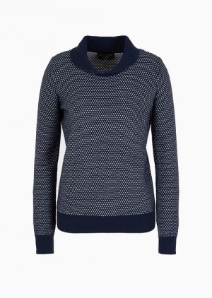 Midnight Blue Emporio Armani Icon Two-tone Jumper With A Jacquard Op-art Motif | EA-SN56706