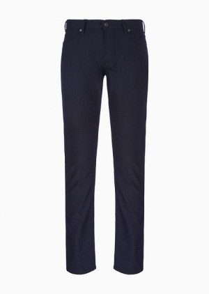 Midnight Blue Emporio Armani Slim-fit J06 Trousers In Textured, Yarn-dyed Fabric | EA-SN58009