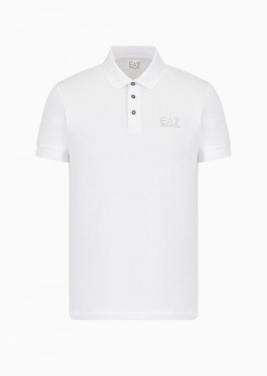 White 6 Emporio Armani Core Identity Stretch-cotton Polo Shirt | EA7-SN59931